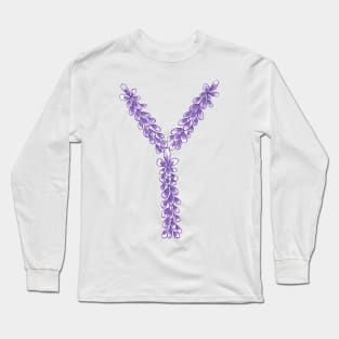 Lavender Letter Y Hand Drawn in Watercolor and Ink Long Sleeve T-Shirt